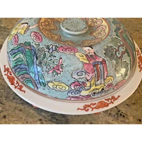 Rose Medallion Antique Chinese Porcelain Export Covered Serving Casserole Dish - Picture 9 of 15